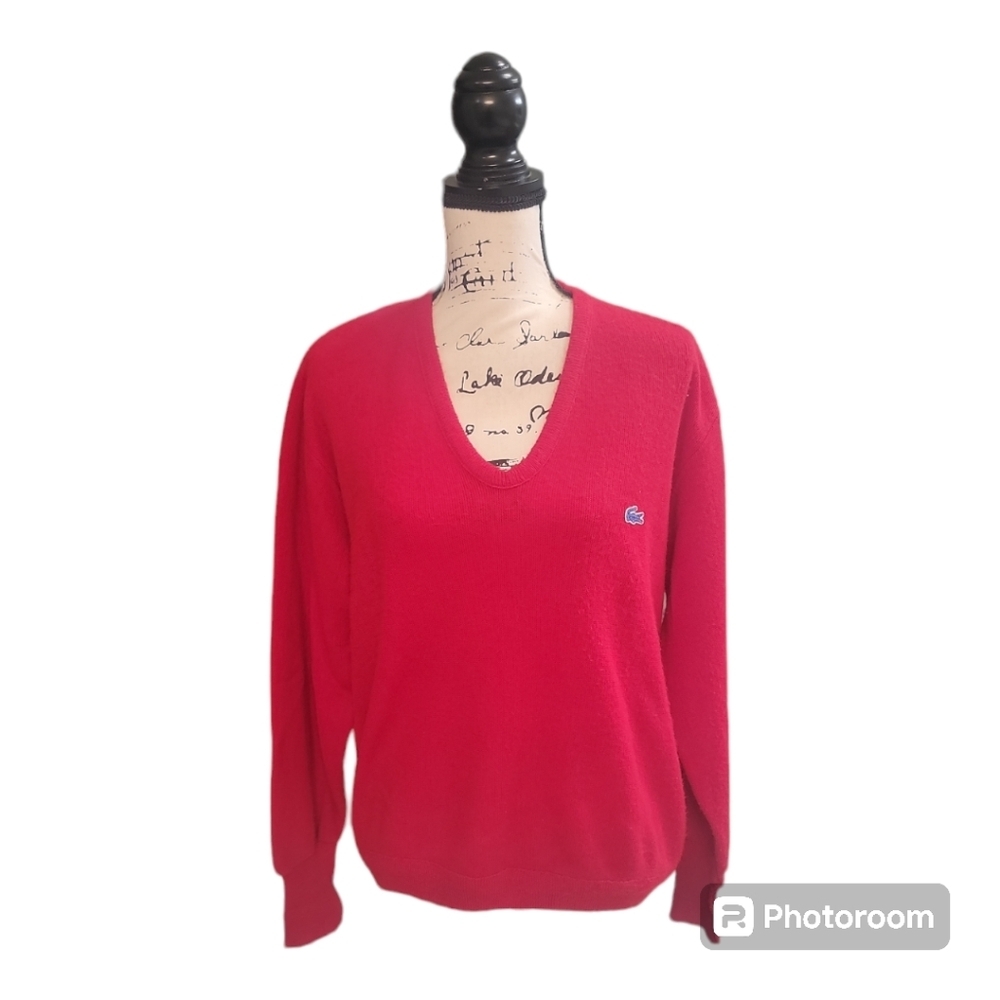 Lacoste Izod Vintage Mens Vneck Sweater Holiday Red Size Medium